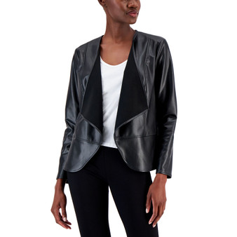 Women's Faux-Leather Drape-Front Peplum Jacket