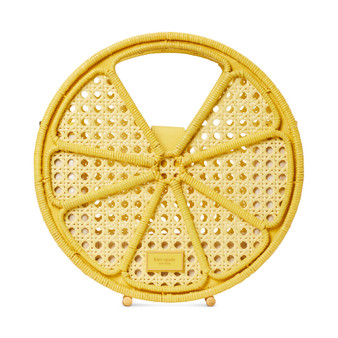 Lemon Drop Small Round Raffia Handbag