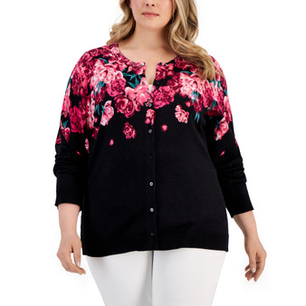 Plus Size Autumn Cascade Floral-Print Cardigan, Created for Macy's