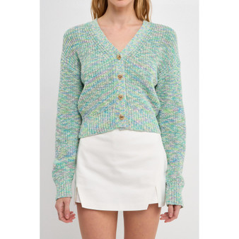Women's Heart Accent Button Multi cardigan