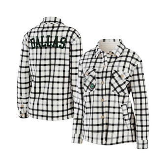 Women's Oatmeal Dallas Stars Plaid Button-Up Shirt Jacket