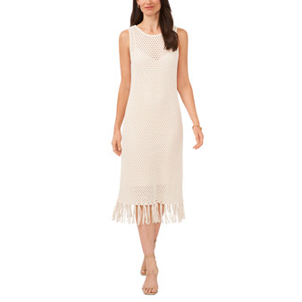 Women's Mesh-Stitch Fringed Sleeveless Dress