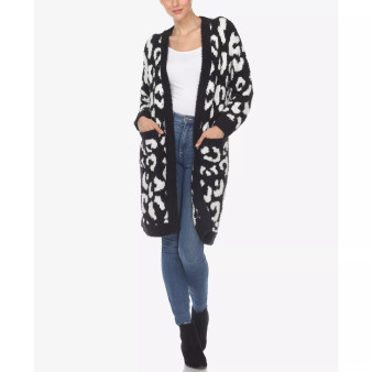 Women's Leopard Print Open Front Sherpa Cardigan