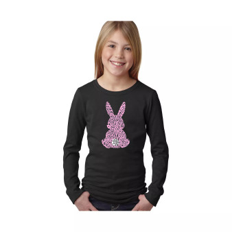 Big Girl's Word Art Long Sleeve T-Shirt - Easter Bunny