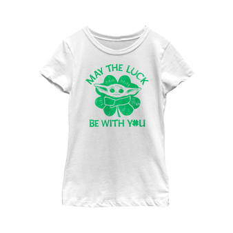 Girl's Star Wars: The Mandalorian St. Patrick's Day Grogu May the Luck be with You Retro  Child T-Shirt