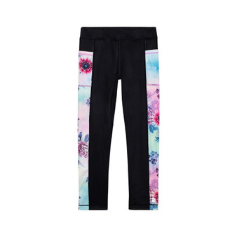 Girl Printed Athletic Legging Black & Multicolor Flowers - Child