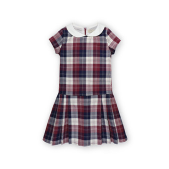 Girls' Short Sleeve Peter Pan Collar Pleated Schoolgirl Dress, Kids
