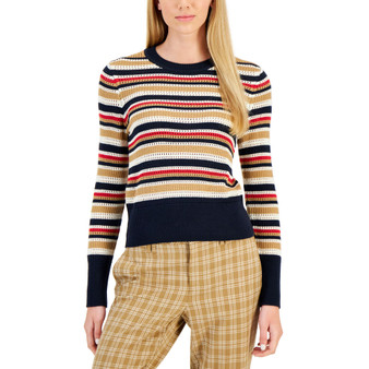 Women's Open-Stitch Striped Long-Sleeve Sweater