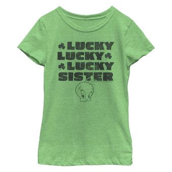 Girl's Looney Tunes St. Patrick's Day Tweety Lucky Lucky Lucky Sister Child T-Shirt