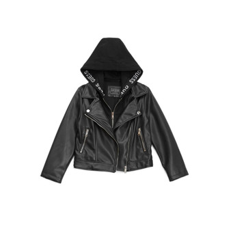 Big Girls Soft Brushed Faux Leather Jacket Lined with Jersey Zip Up Sweatshirt