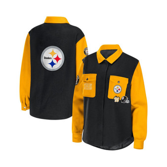 Women's Black Pittsburgh Steelers Snap-Up Shirt Jacket