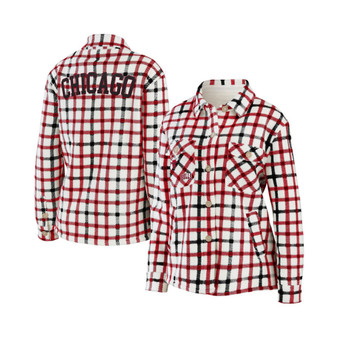 Women's Oatmeal Chicago Bulls Plaid Button-Up Shirt Jacket