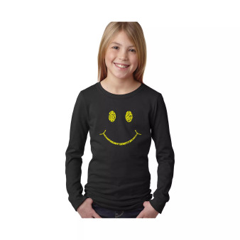 Big Girl's Word Art Long Sleeve T-Shirt - Be Happy Smiley Face