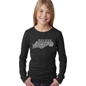 Big Girl's Word Art Long Sleeve T-Shirt - Guitar Head
