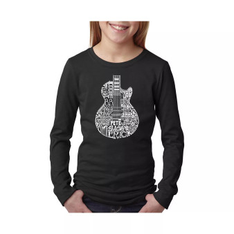 Big Girl's Word Art Long Sleeve T-Shirt - Rock Guitar Head