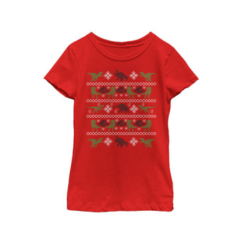 Girl's Jurassic World Ugly Christmas Velociraptor  Child T-Shirt