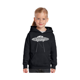 Big Girl's Word Art Hooded Sweatshirt - Flying Saucer UFO