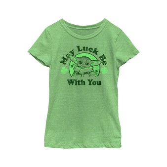 Girl's Star Wars: The Mandalorian St. Patrick's Day Grogu May Luck be with You Distressed  Child T-Shirt