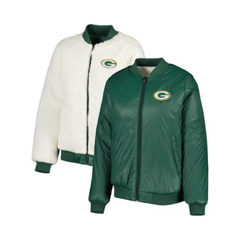 Women's Oatmeal and Green Green Bay Packers Switchback Reversible Full-Zip Jacket