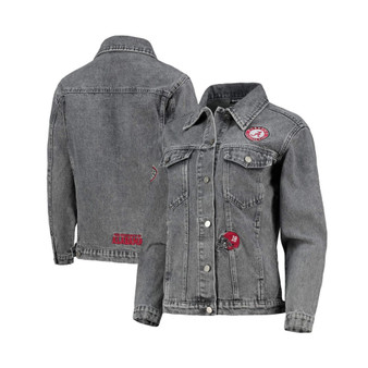 Women's Gray Alabama Crimson Tide Patches Full-Button Denim Jacket