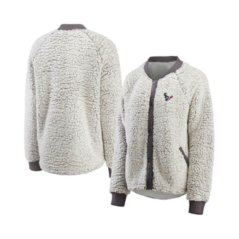 Women's Heathered Gray Houston Texans Sherpa Raglan Full-Snap Bomber Jacket