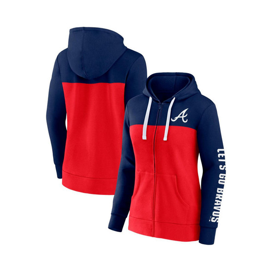 Women's Branded Navy, Red Atlanta Braves Take The Field Colorblocked Hoodie Full-Zip Jacket