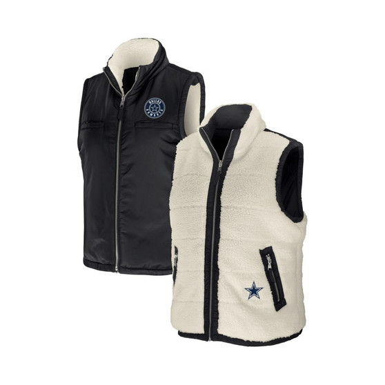 Women's Black, Cream Dallas Cowboys Reversible Sherpa Full-Zip Vest