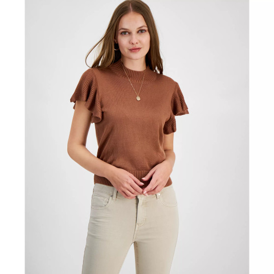Women's Ruffled Short-Sleeve Mock-Neck Sweater