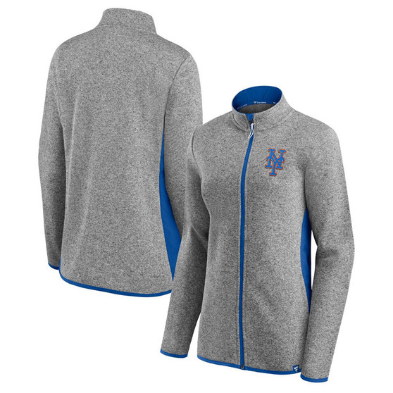 Women's Heather Charcoal New York Mets Primary Logo Fleece Full-Zip Jacket