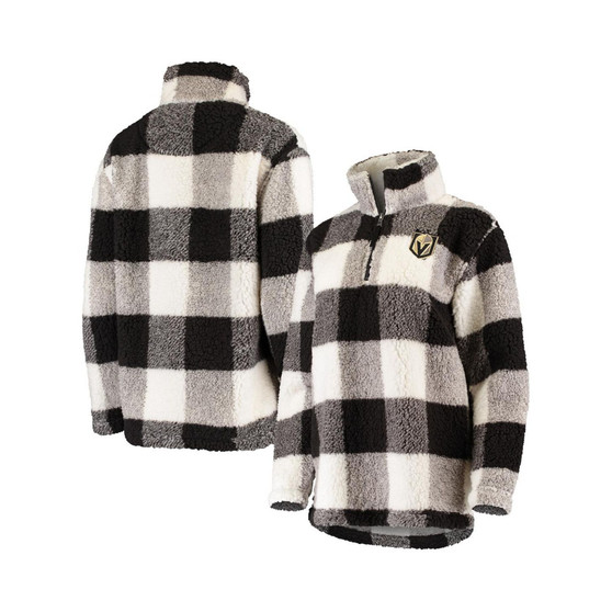 Women's Black and White Vegas Golden Knights Plaid Sherpa Quarter-Zip Jacket