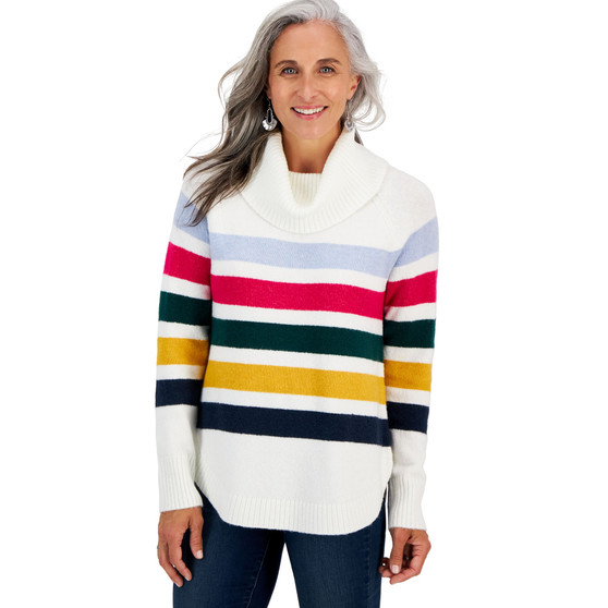 Petite Striped Cowl-Neck Tunic Sweater, Created for Macy's