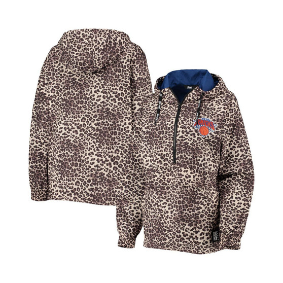 Women's Leopard New York Knicks Gabriella Windbreaker Half-Zip Hoodie