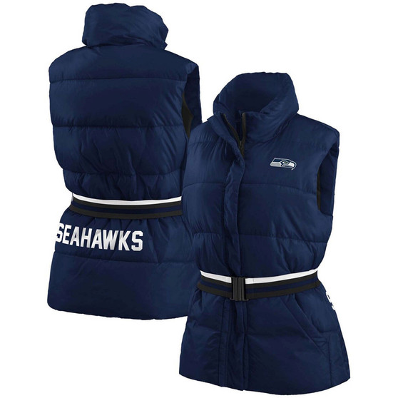 Women's College Navy Seattle Seahawks Full-Zip Puffer Vest with Belt