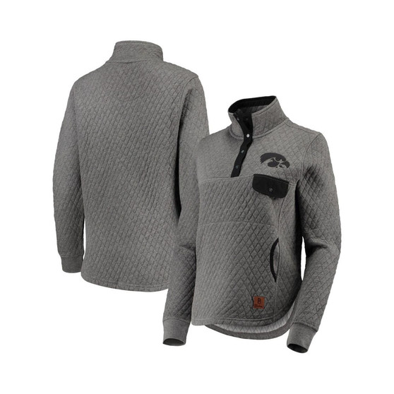 Women's Heathered Gray and Black Iowa Hawkeyes Magnum Quilted Quarter-Snap Pullover Jacket