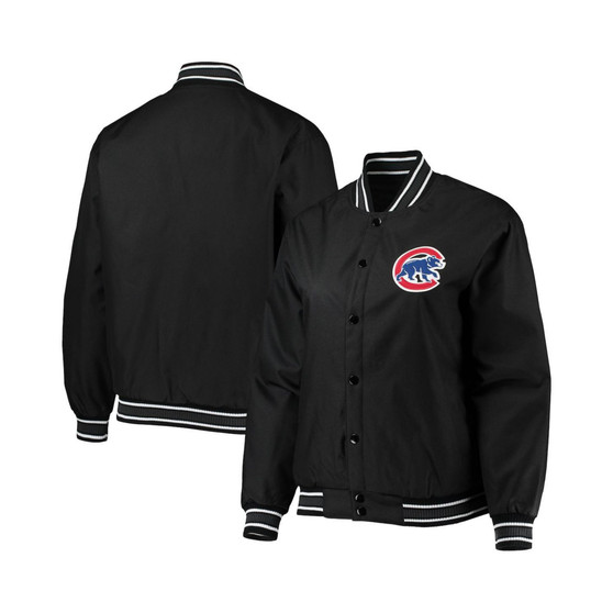 Women's Black Chicago Cubs Plus Size Poly Twill Full-Snap Jacket