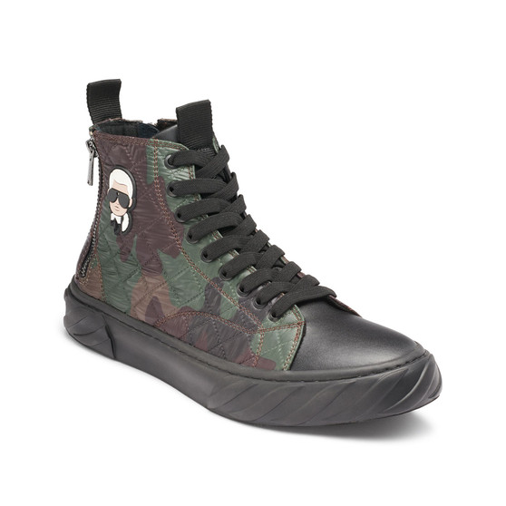 Karl Lagerfeld Men's Quilted Camo Double Back Zip High Top with Karl Head Patch Sneaker