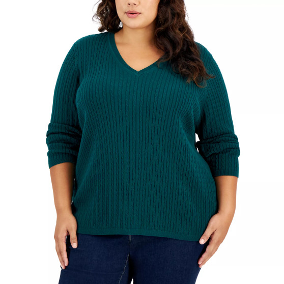 Plus Size Cable-Knit V-Neck Ivy Sweater