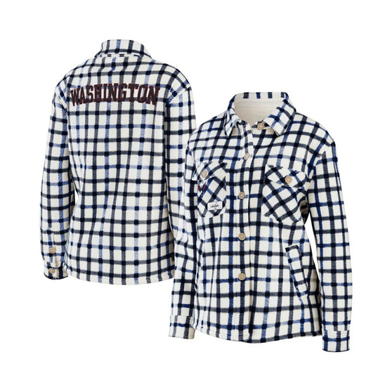 Women's Oatmeal Washington Capitals Plaid Button-Up Shirt Jacket