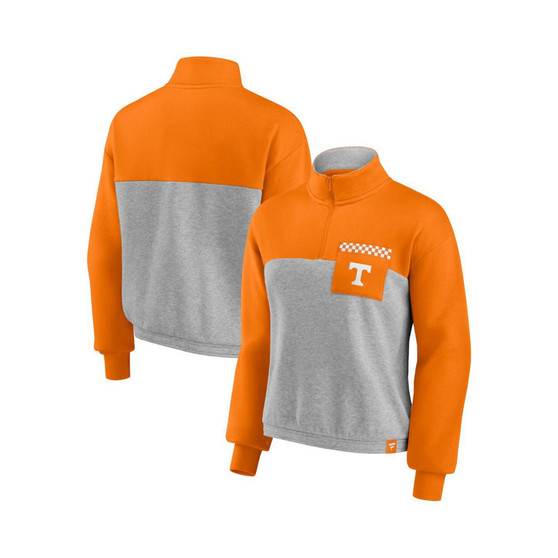 Women's Branded Tennessee Orange, Heathered Gray Tennessee Volunteers Sideline to Sideline Colorblock Quarter-Zip Jacket