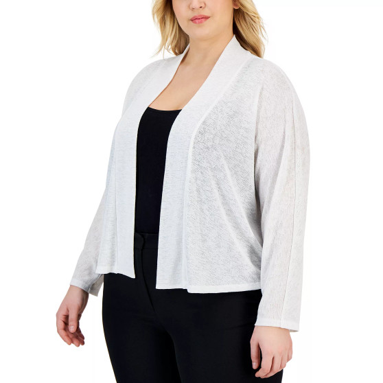 Plus Size Collarless Open-Front Long-Sleeve Cardigan