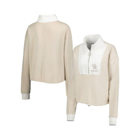 Women's Tan, White Kentucky Wildcats Color-Block Quarter-Zip Jacket