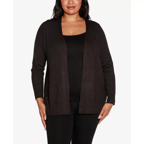 Black Label Plus Size Open-Front Cable-Knit Cardigan Sweater