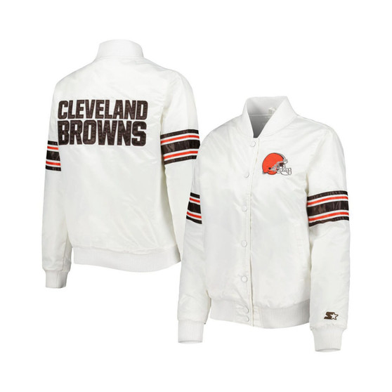 Women's White Cleveland Browns Line Up Satin Full-Snap Varsity Jacket
