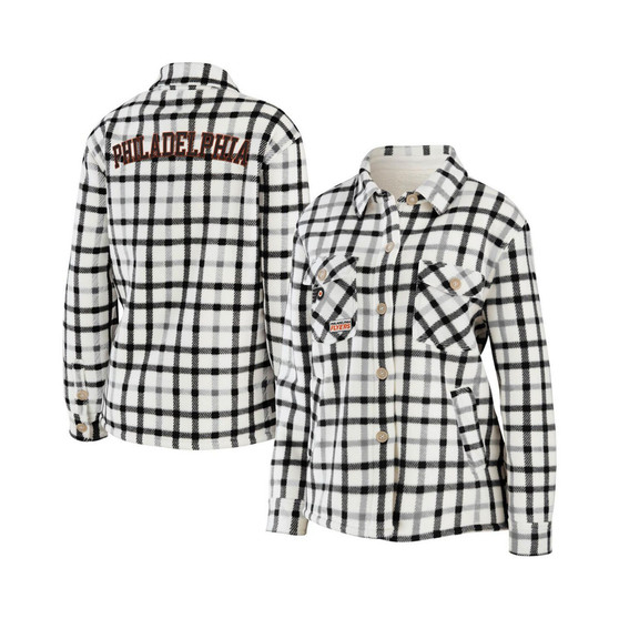 Women's Oatmeal Philadelphia Flyers Plaid Button-Up Shirt Jacket
