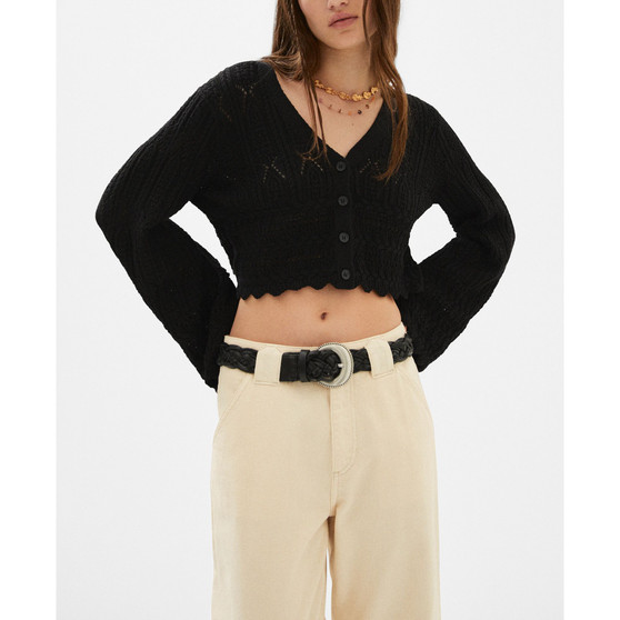 Women's Scalloped Hem Detail Cropped Cardigan