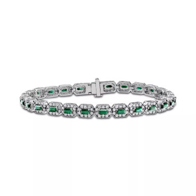 Ruby (3 ct. t.w.) & Diamond (3 ct. t.w.) Halo Link Bracelet in 14k White Gold (Also in Emerald & Sapphire)