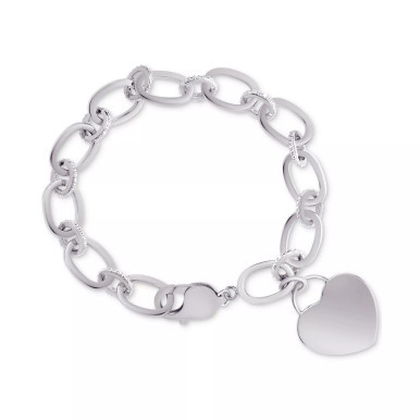 Diamond Heart Charm Bracelet (1/10 ct. t.w.) in Sterling Silver or 14k Gold-Plated Sterling Silver