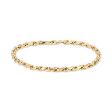 Diamond Cut Rope Chain Bracelet (4mm) in 14k Gold, Made in Italy