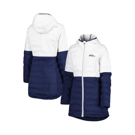 Women's White, College Navy Seattle Seahawks Willow Quilted Hoodie Full-Zip Jacket
