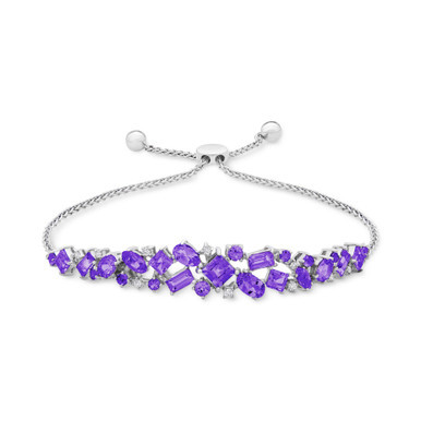 Amethyst (7/8 ct. t.w.) & Diamond (1/10 ct. t.w.) Scatter Cluster Bolo Bracelet in Sterling Silver